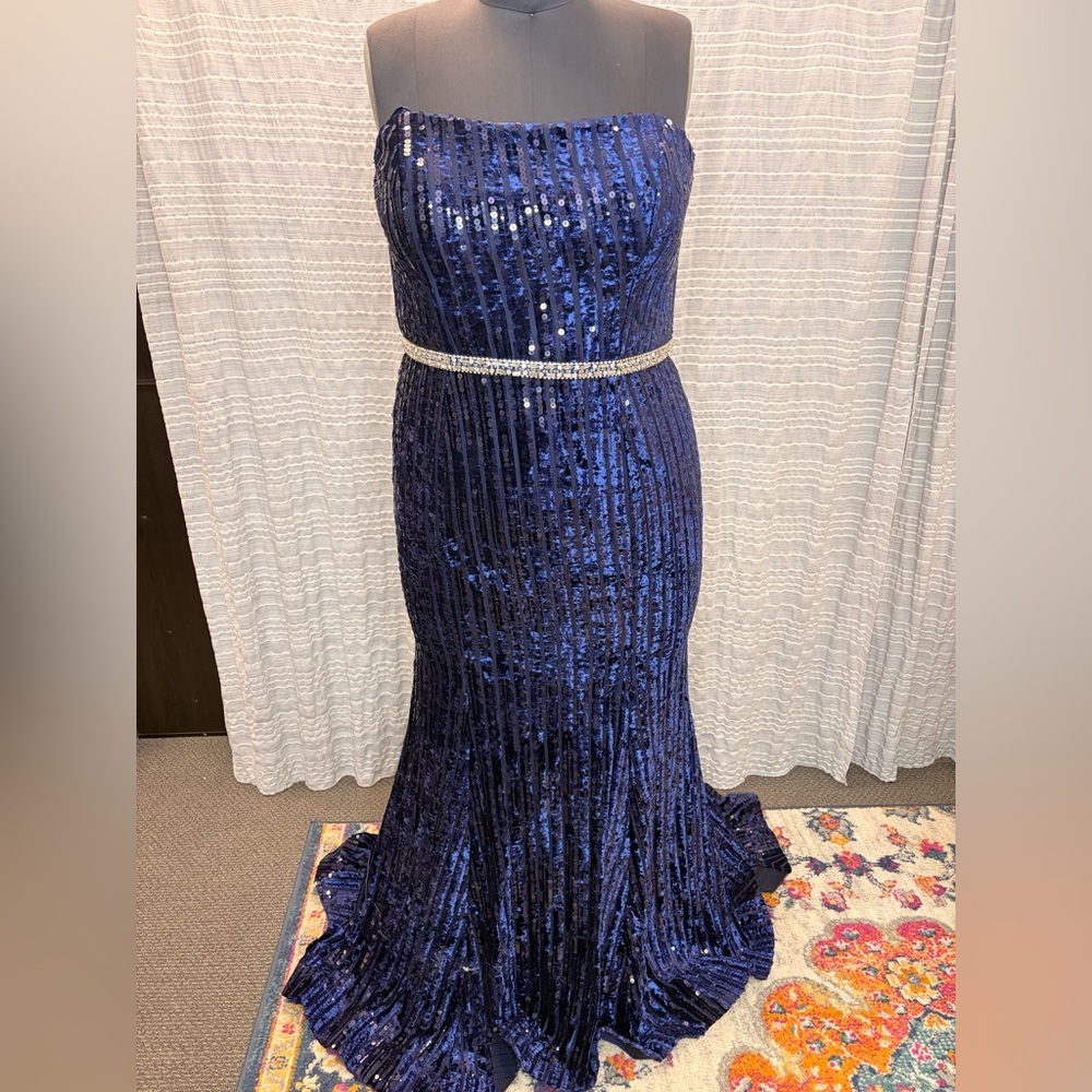 Johnathan Kayne Navy Velvet Sequin Dress